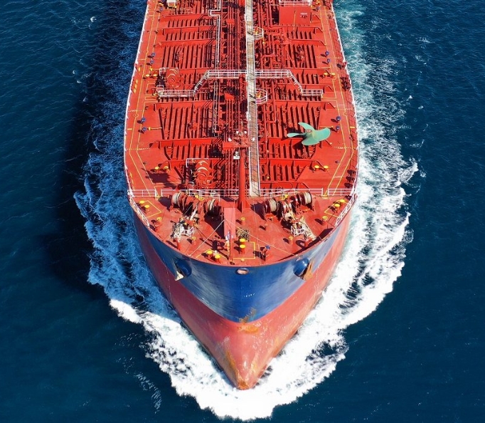Tanker bow and working deck seen from above